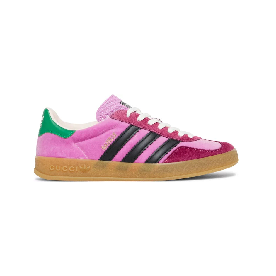 Sneakers Adidas Gazelle x Gucci Rosa con Dettagli Neri e Verdi