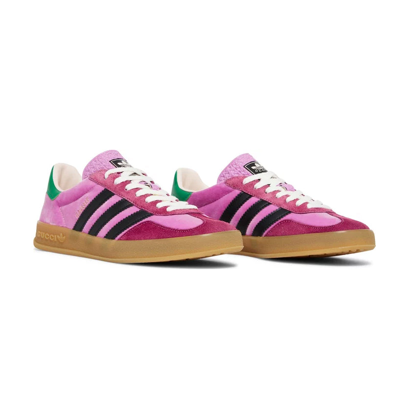 Sneakers Adidas Gazelle x Gucci Rosa con Dettagli Neri e Verdi