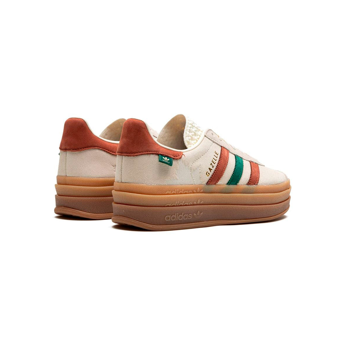 Adidas Gazelle Bold Scarpe Beige con Dettagli Verde e Rosso Donna Platform Retro