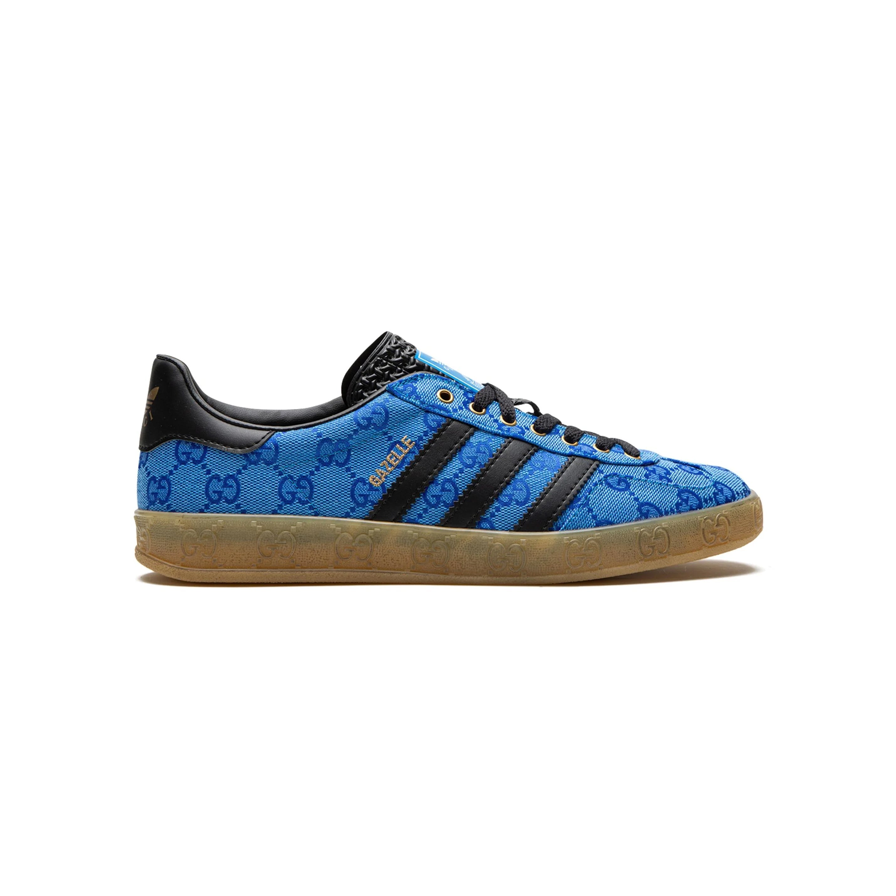 Sneakers Adidas Gazelle x Gucci Blu con Monogramma GG e Dettagli Neri