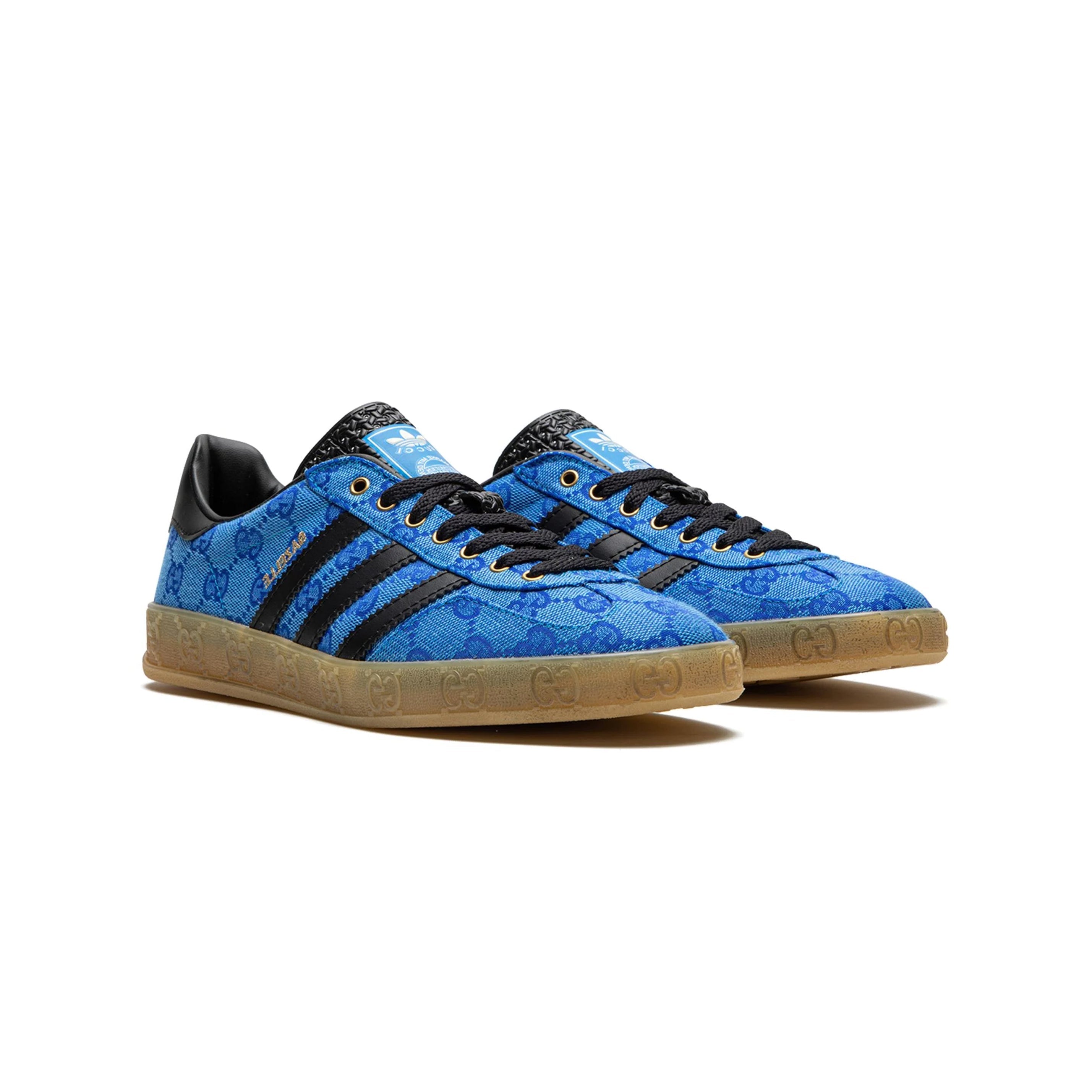 Sneakers Adidas Gazelle x Gucci Blu con Monogramma GG e Dettagli Neri