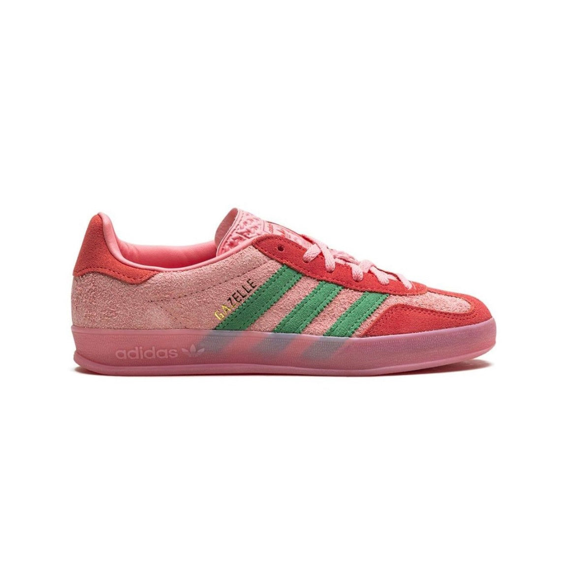 Sneakers Adidas Gazelle Indoor Rosa con Dettagli Verde e Suola Rosa
