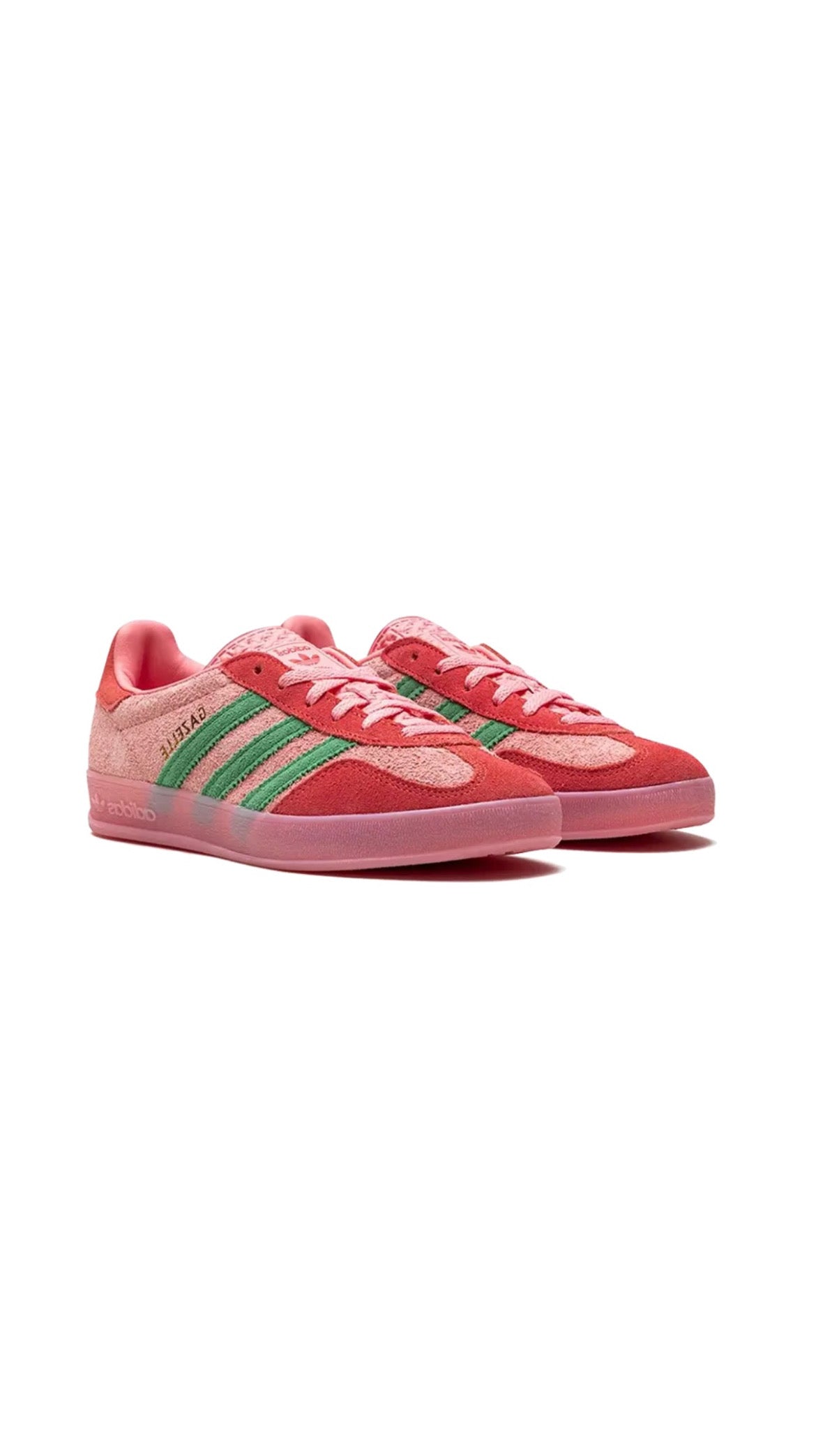 Sneakers Adidas Gazelle Indoor Rosa con Dettagli Verde e Suola Rosa