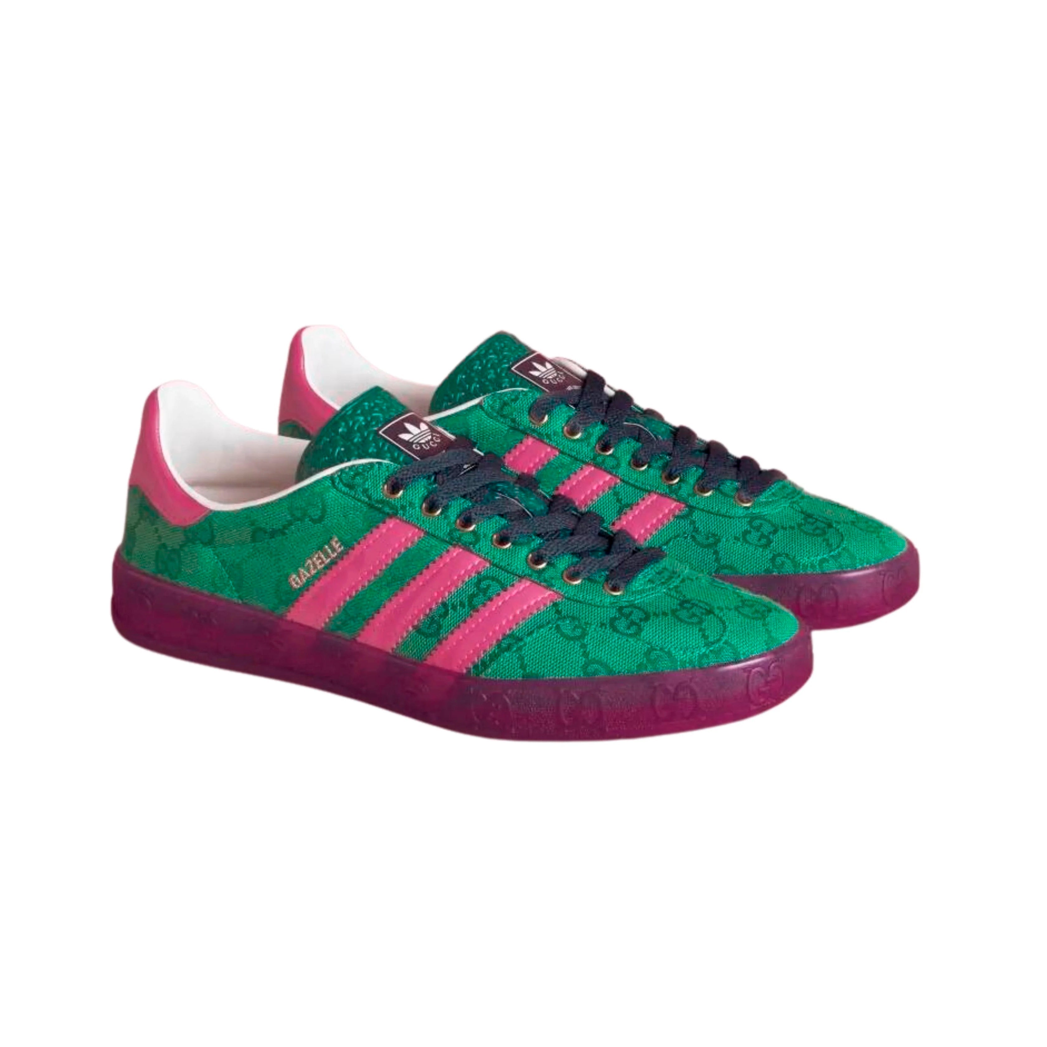 Sneakers Adidas Gazelle x Gucci Verde con Monogramma GG e Dettagli Rosa